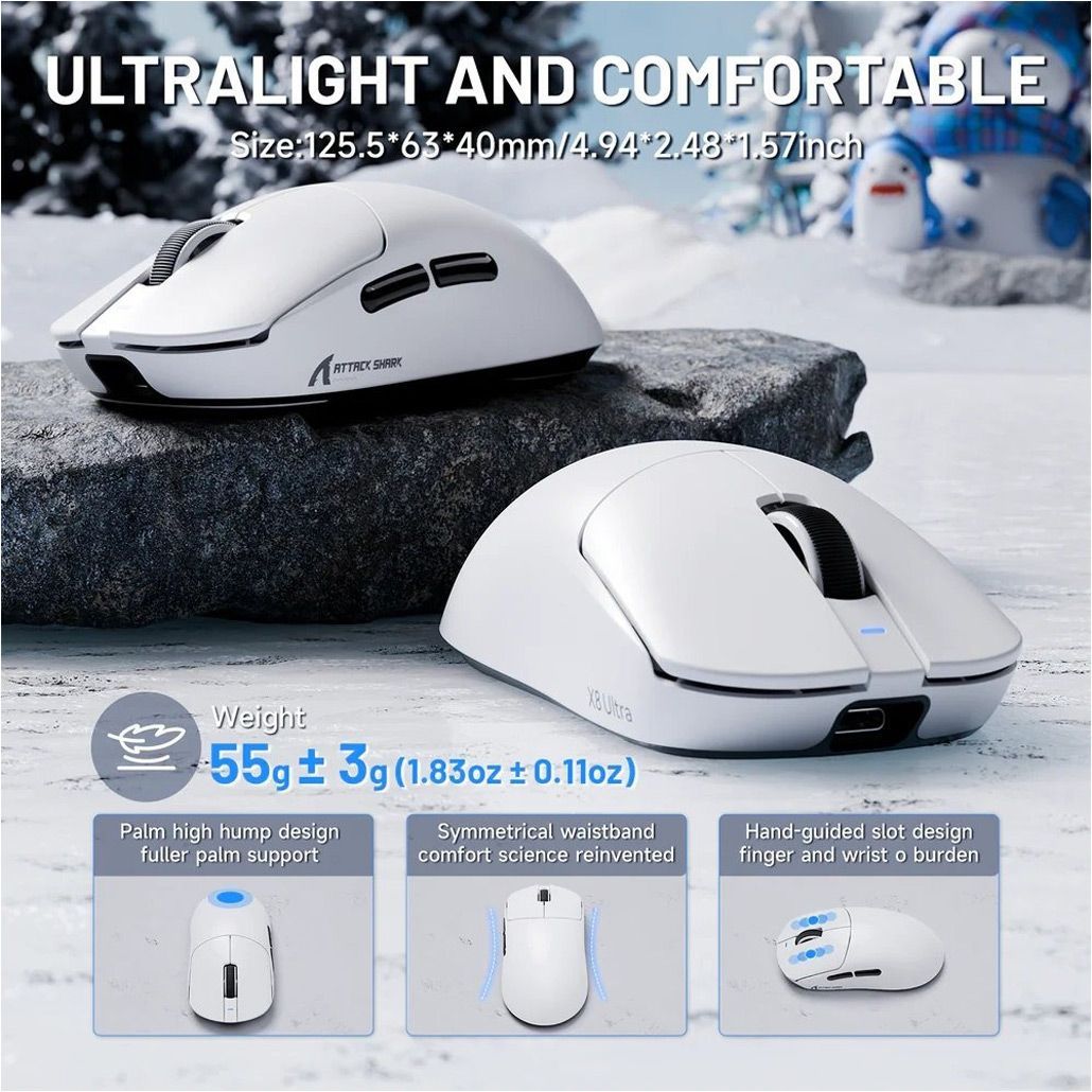 Бездротова ігрова миша Attack Shark X8 Ultra 8K 42000 DPI з нанопокриттям Ice-feel